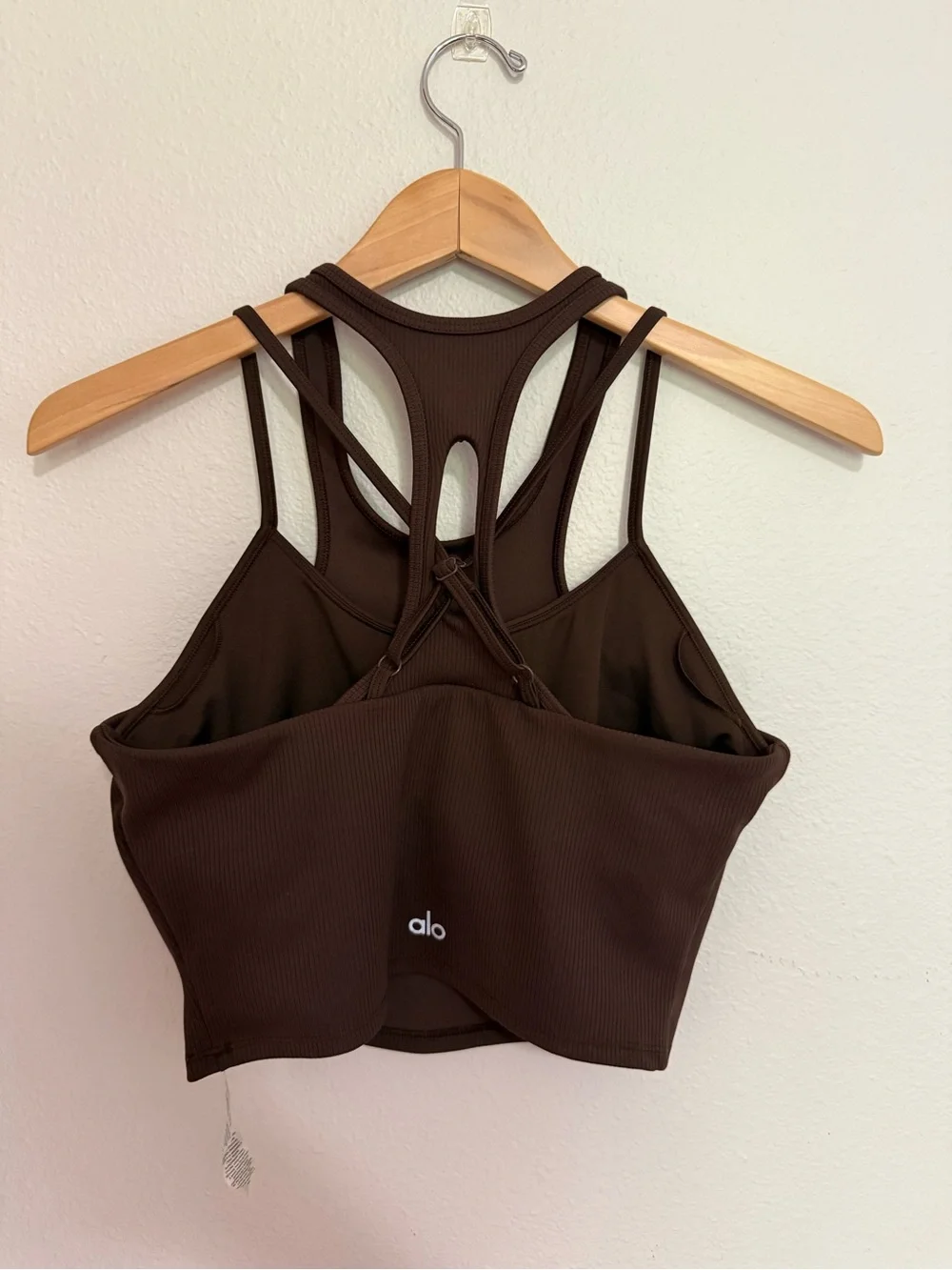 ALO Yoga Enchanted Ribbed Airlift Bra Tank — Chocolate Brown